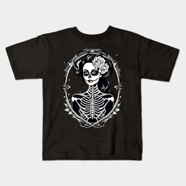 Dia de los muertos pretty halloween skeleton Kids T-Shirt by Edgi